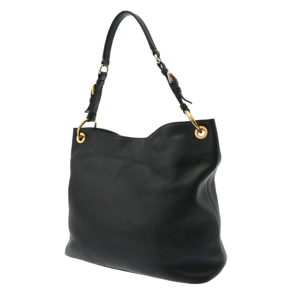 Prada Hobo Black Embossed Shoulder Leather Bag Black